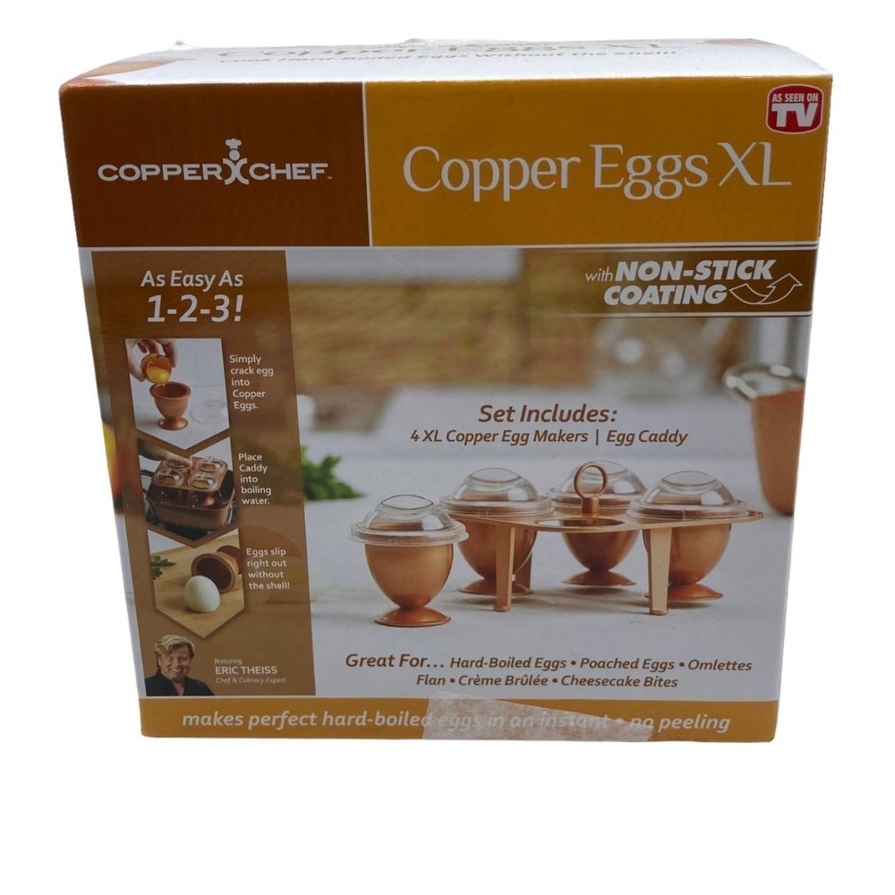 NWT NIB Copper Chef XL Cook Hardboiled Eggs‎ Without Shell Non-Stick Set of 4
